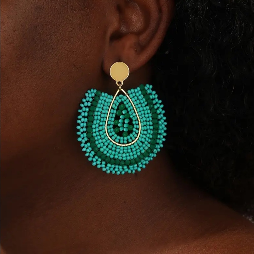 Blue Beaded Bohemian Earrings